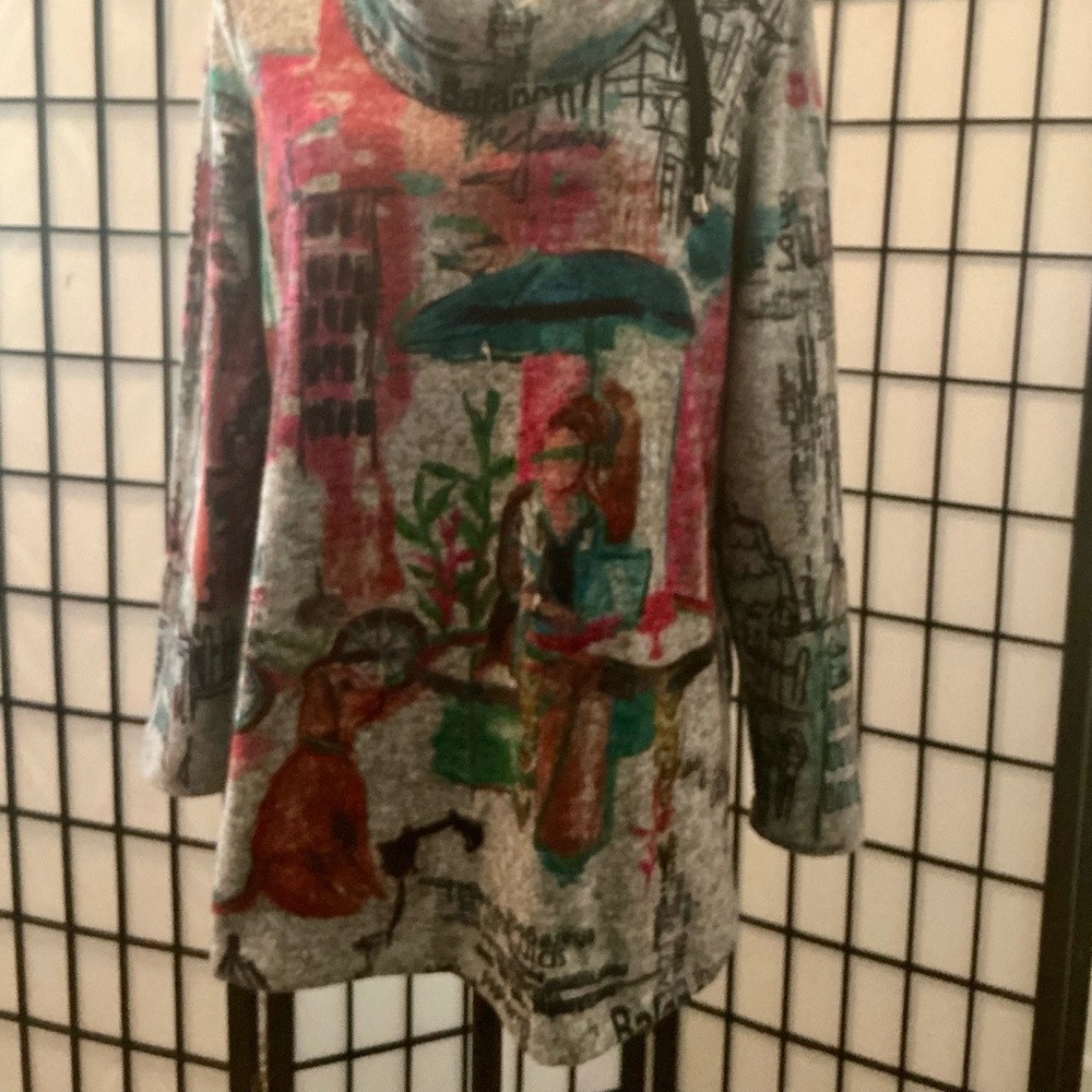 Ali Miles Multicolor Artistic Cowl Neck Sweater